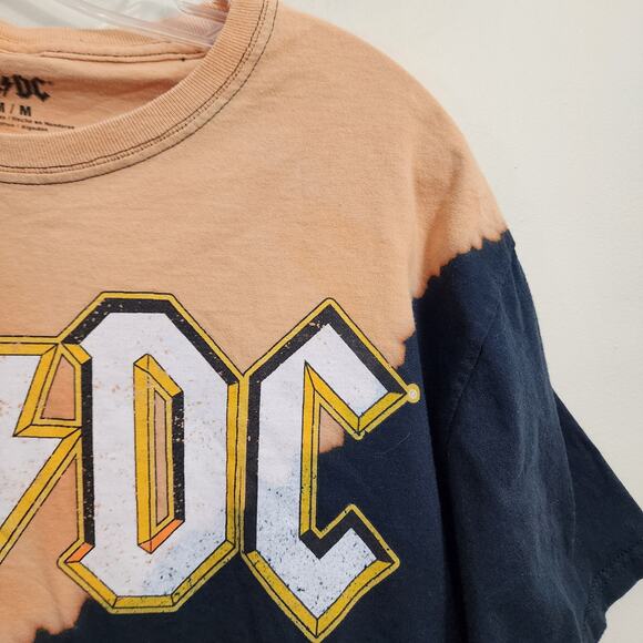 AC/DC bleach dip dyed look cropped short sleeve graphic shirt woman's size Med - Picture 6 of 6
